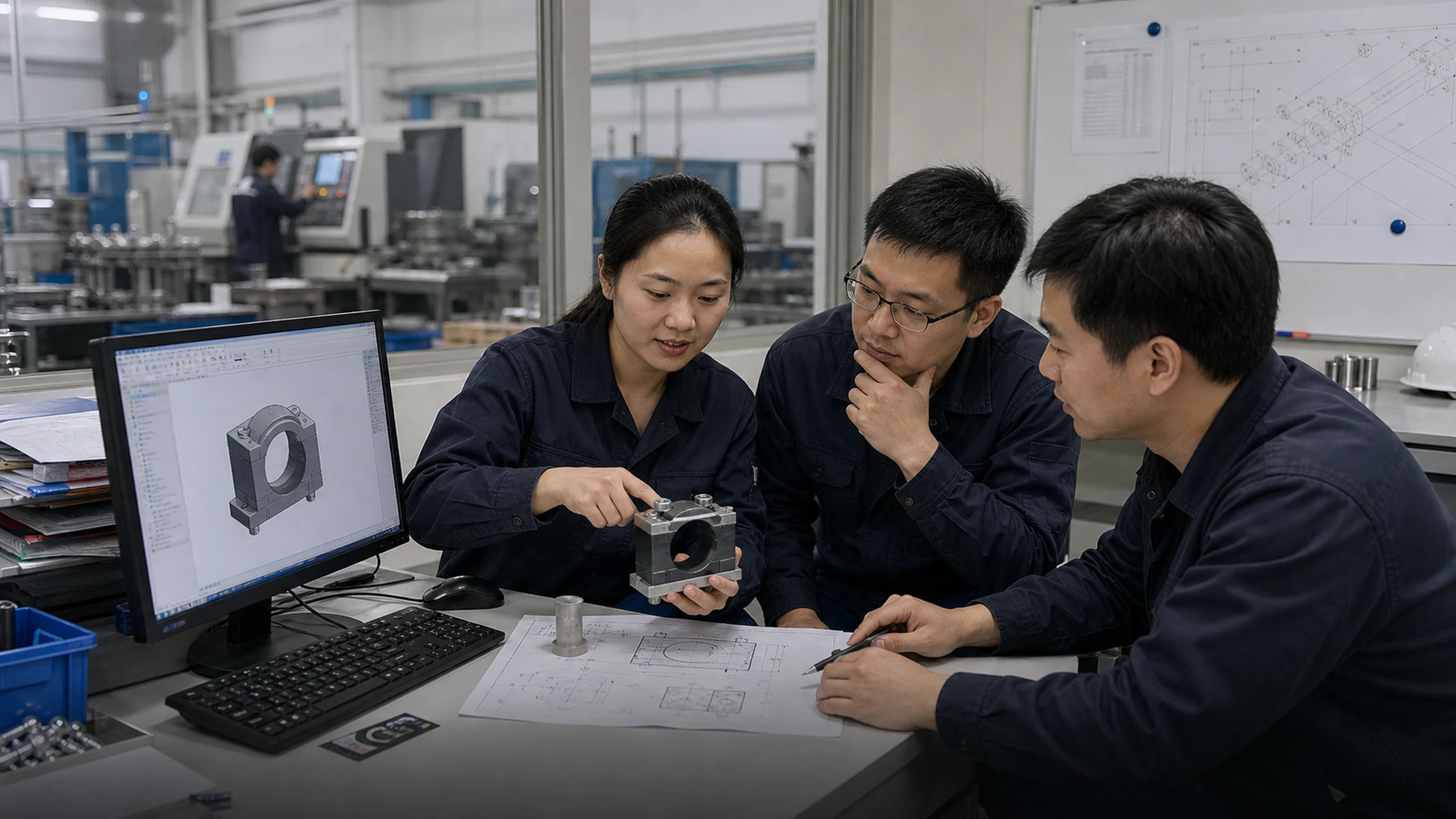 Oficina de ingeniería e I+D de Weique — revisión de diseño CAD de componentes para aerogeneradores