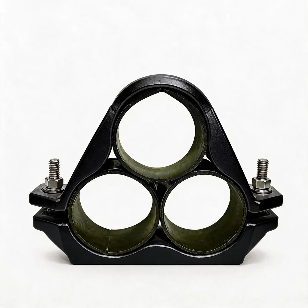 Cleat trefoil de aluminio para tres cables unipolares de aerogenerador